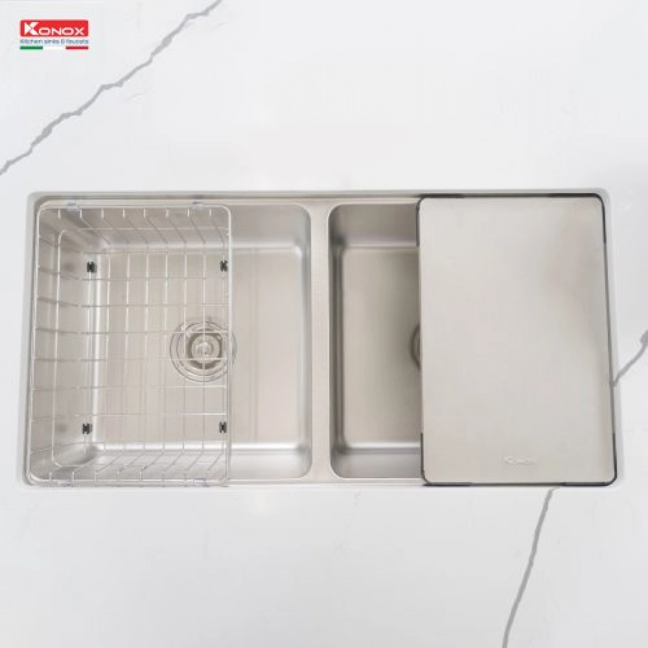 Chậu rửa bát chống xước 2 hố Konox KN8646DU Dekor