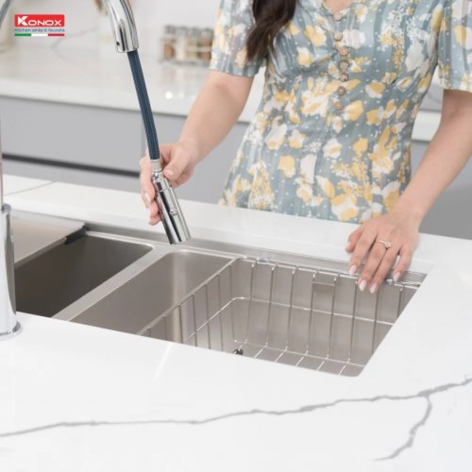 Chậu rửa bát chống xước 2 hố Konox KN8646DU Dekor